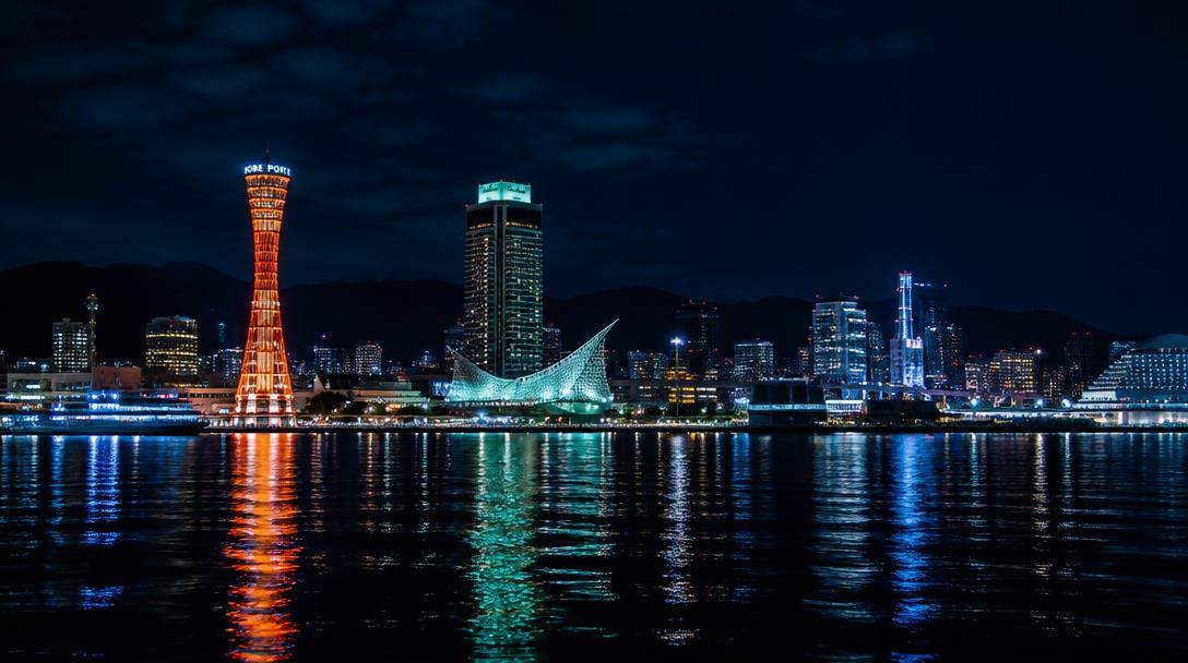 Kobe waterfront and skyline at night