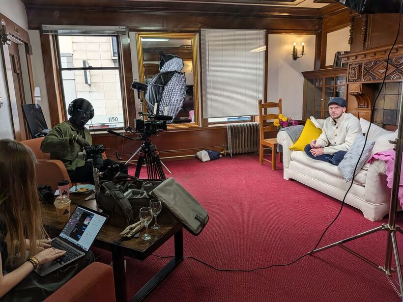 Filming an interview